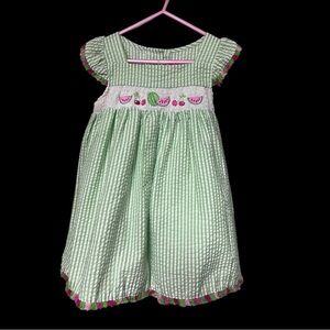 Goodland Green Striped Seersucker Dress & Leggings with Fruit Details